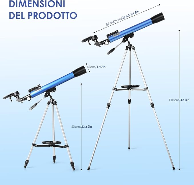 Telescopio Astronomico Rifratto 600mm con Treppiede Regolabile e Oculari – Strumento per Osservazione Luna e Stelle