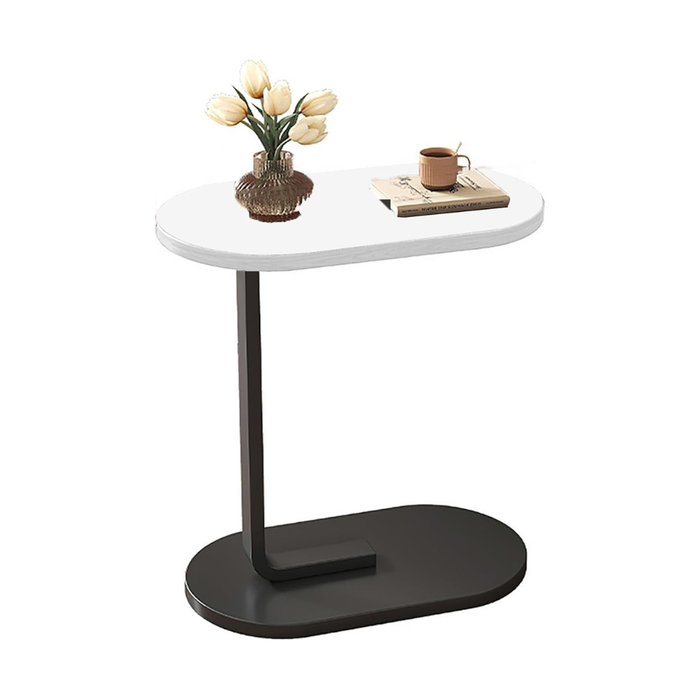 Tavolino Laterale a Forma di C in Legno per Divano e Letto