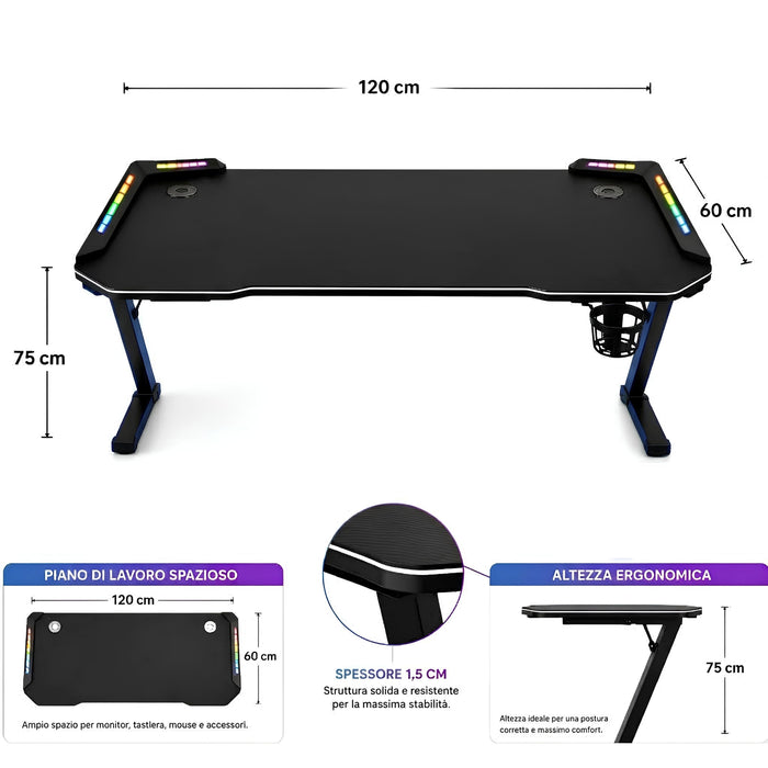 Dimensioni scrivania gaming 120 cm