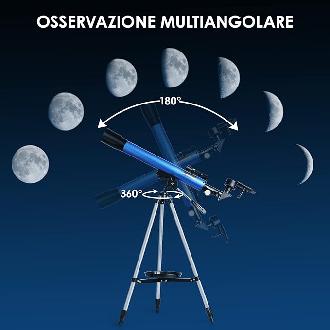 Telescopio Astronomico Rifratto 600mm con Treppiede Regolabile e Oculari – Strumento per Osservazione Luna e Stelle