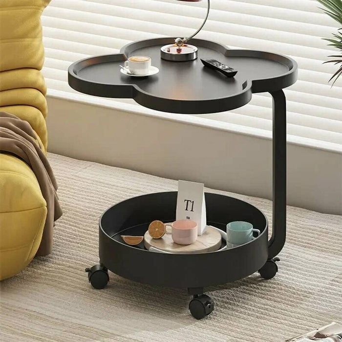 Tavolino Multifunzione a 2 Livelli con Ruote e Bordo Rialzato