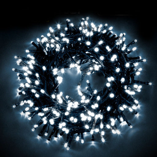 Luci di Natale cluster 1000 LED bianche con cavo verde