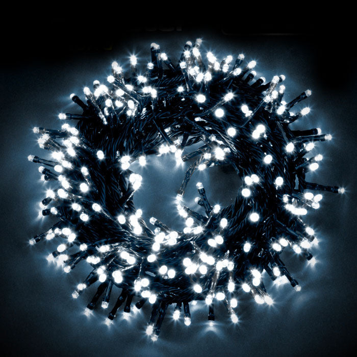 Luci di Natale cluster 1000 LED bianche con cavo verde