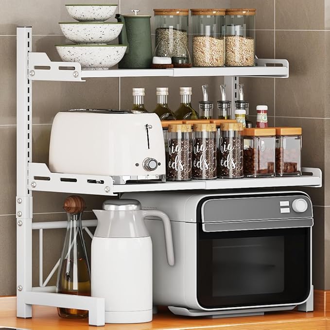 Adjustable Kitchen Shelf for Microwave and Utensils – Space-Saving Multi-Tier Steel Rack