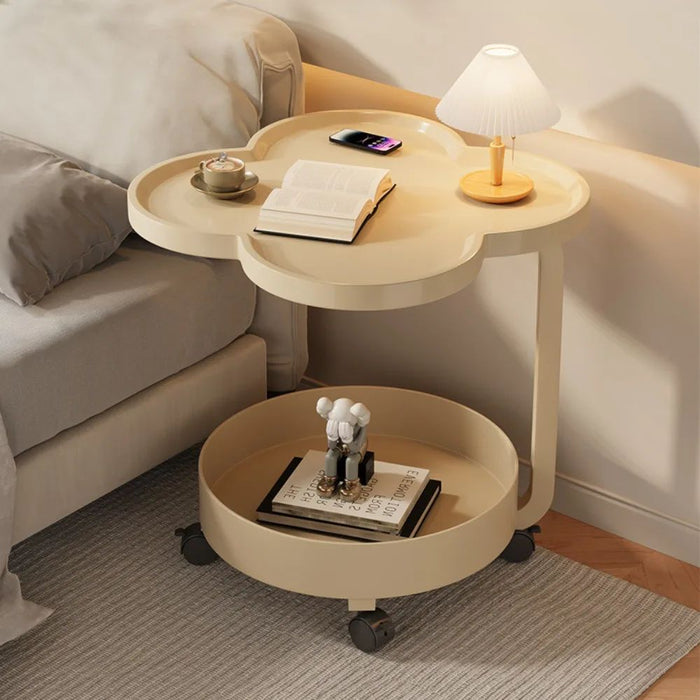 Tavolino Multifunzione a 2 Livelli con Ruote e Bordo Rialzato