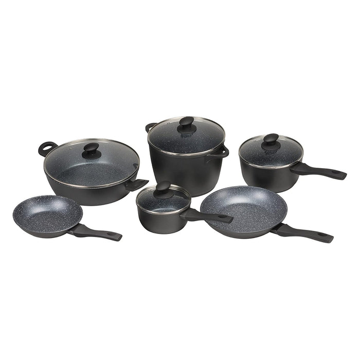 Batteria Pentole Antiaderenti Alluminio Forgiato con Rivestimento Pietra e Coperchi in Vetro