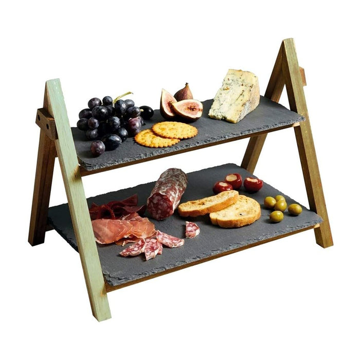 Two-Tier Wooden Cake Stand with Removable Plates