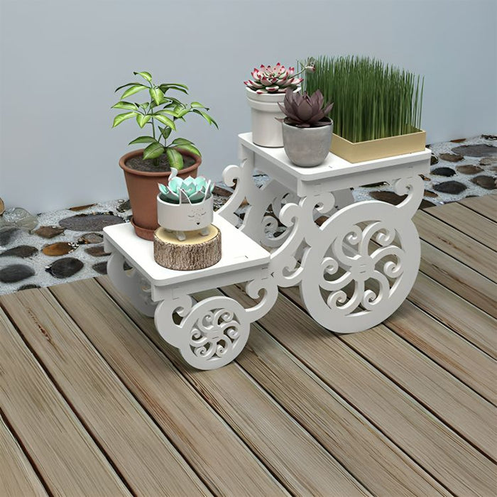 GardenBonsai, Wooden Plant Stand with 5 Spaces, Carriage Design for Garden and Balcony