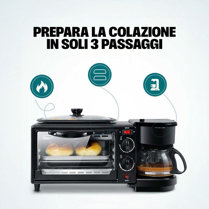 Mini Chef 3-in-1, Set Colazione Multifunzionale per Pane, Toast e Caffè