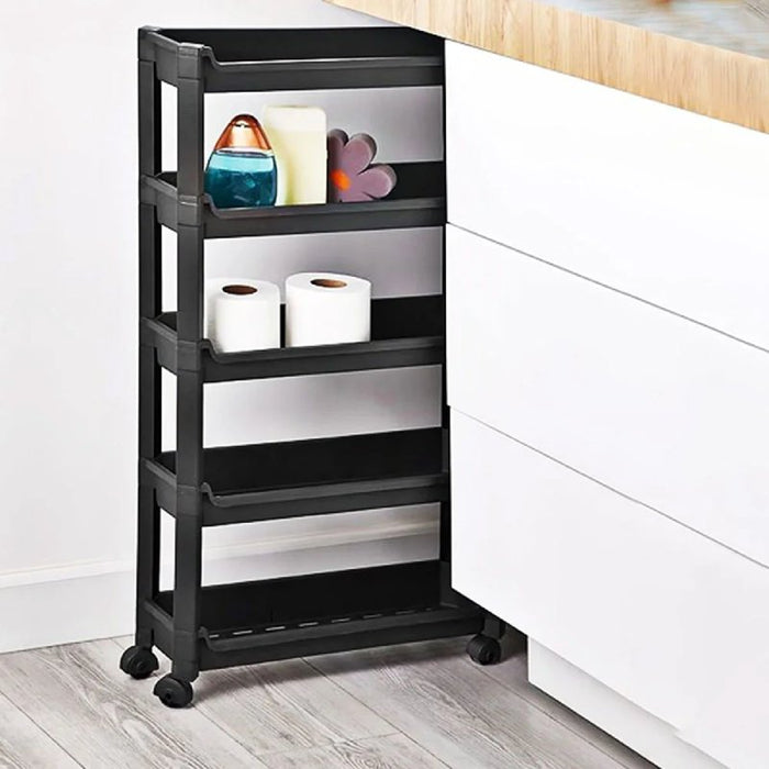 Space-saving 4-shelf storage trolley