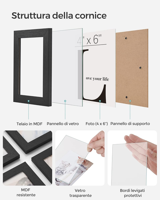 Black Wall Collage Frame for 9 Photos with 3D Effect