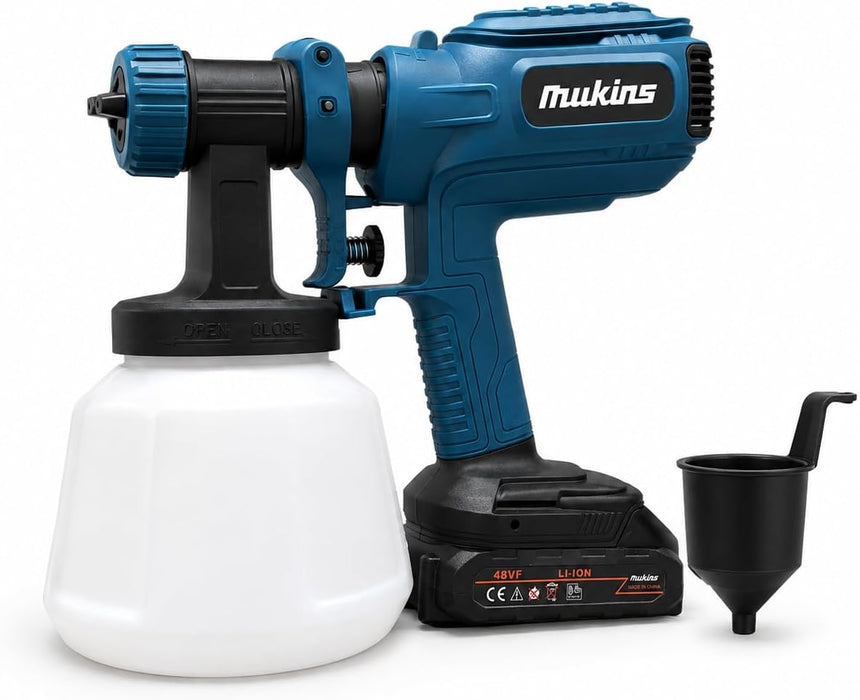 Pistola a Spruzzo Vernice a Batteria 800W 1200 ml 3 Ugelli con 2 Batterie