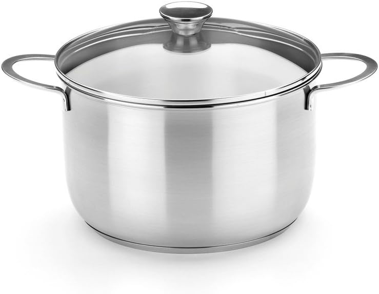 Pentola Acciaio Inox 24cm con Coperchio in Vetro