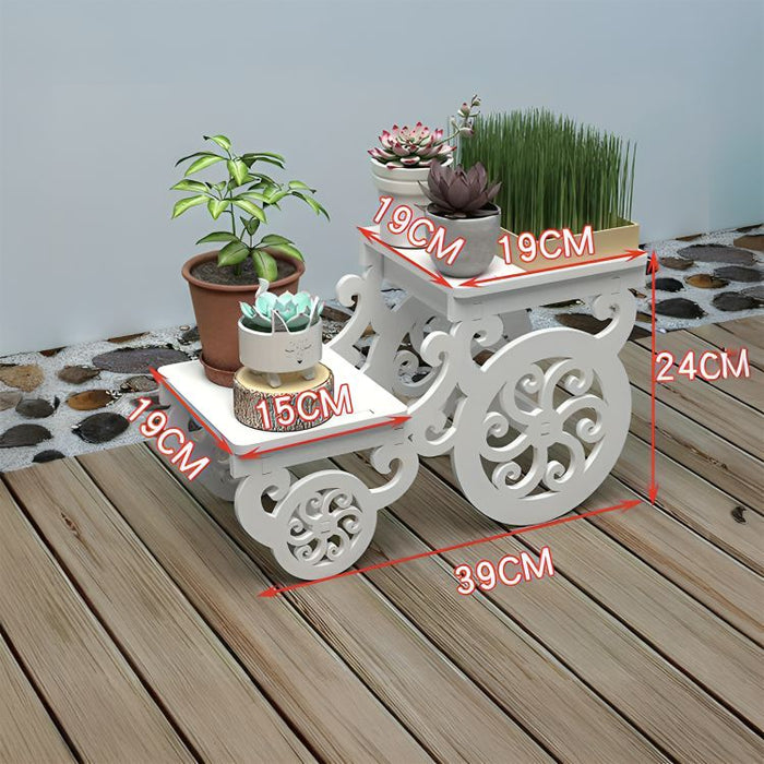 GardenBonsai, Wooden Plant Stand with 5 Spaces, Carriage Design for Garden and Balcony