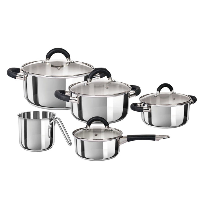 Pentole in Acciaio Inox 9 Pezzi con Fondo Triplo Strato e Coperchi in Vetro