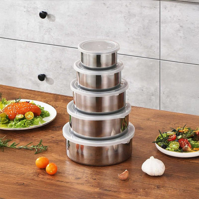 Food Storage Container Set 5 Pezzi in Acciaio Inox e PP