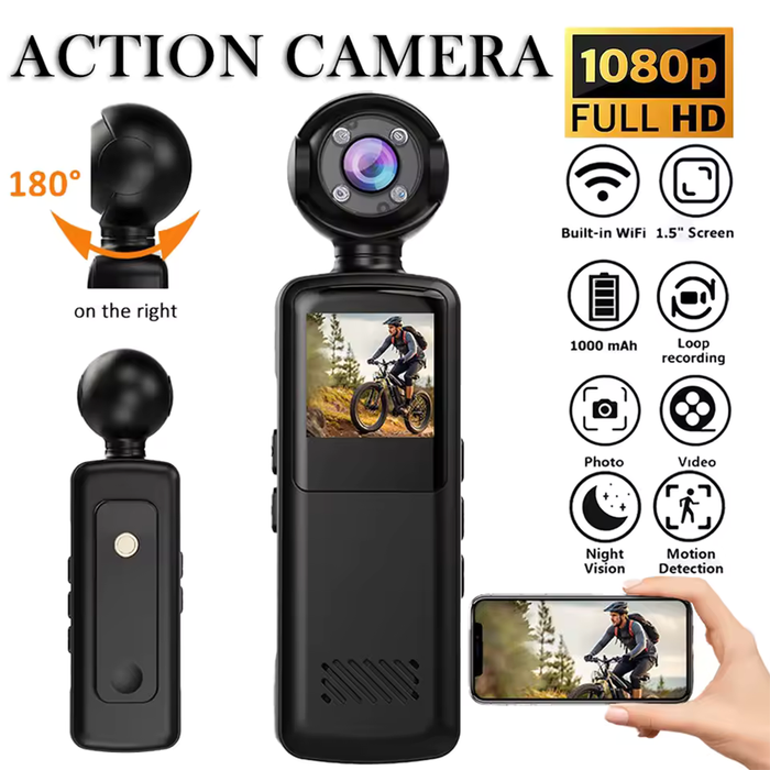 Action Camera 1080p Full HD WiFi con Rilevamento Movimento