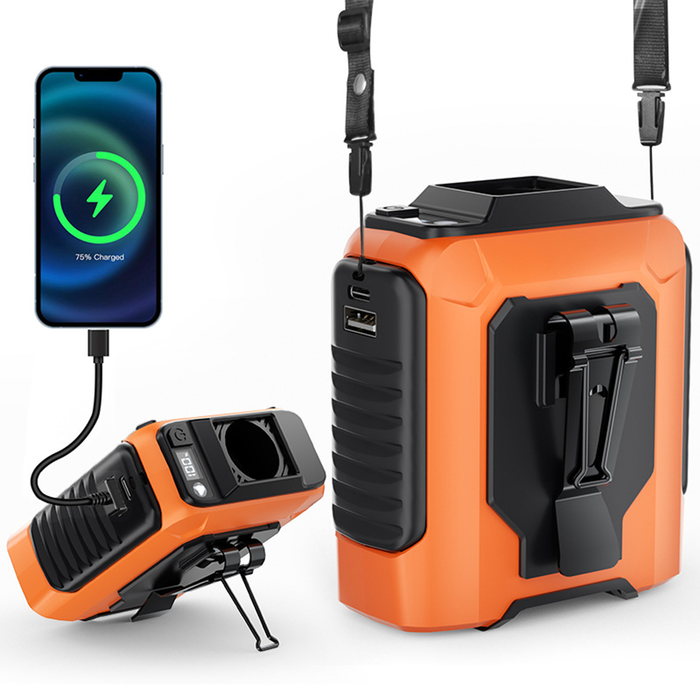 AirGo 5-in-1 Portable Fan - Rechargeable Power Bank, Clip, LED Flashlight and Table Stand