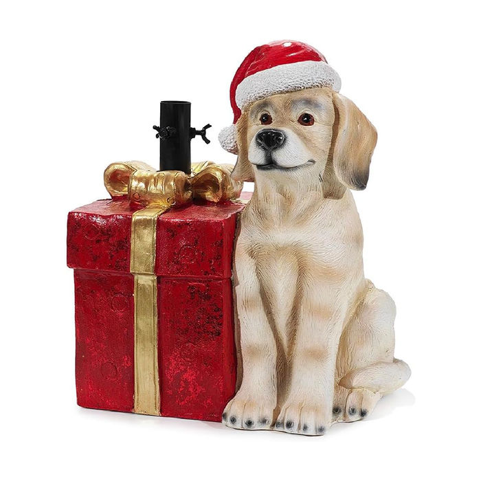 Base per Albero di Natale a Forma di Cane con Pacco Regalo