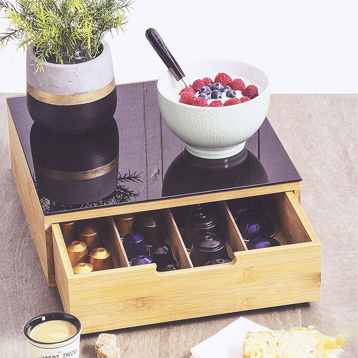 Porta Capsule Caffè in Bambù con 4 Scompartimenti