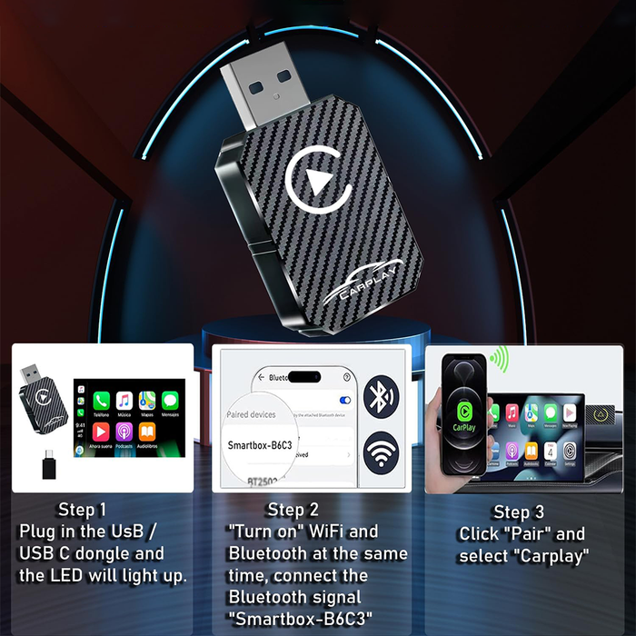 Adattatore Wireless CarPlay Universale per iPhone iOS 12+ con USB e USB-C