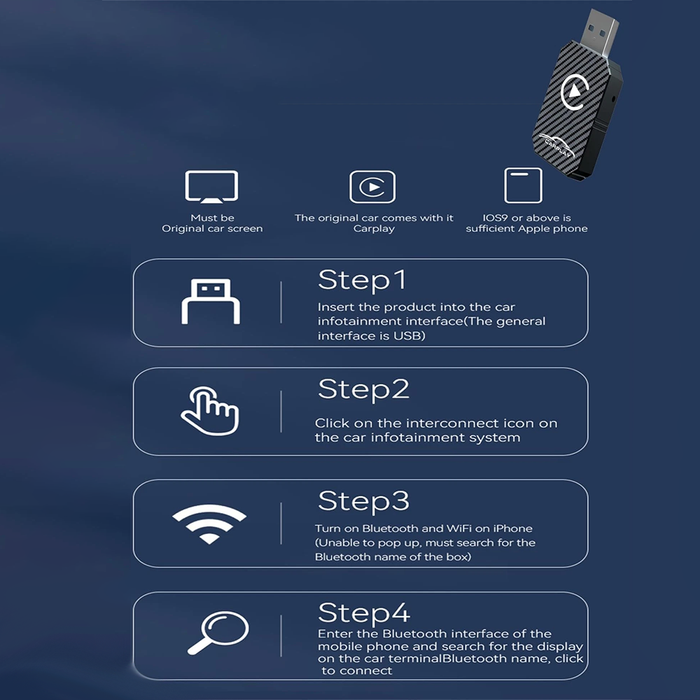 Adattatore Wireless CarPlay Universale per iPhone iOS 12+ con USB e USB-C