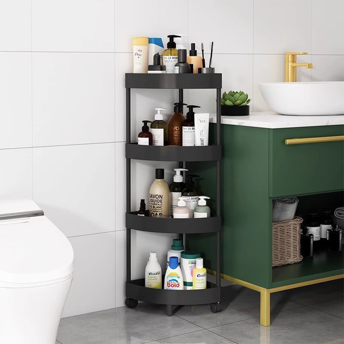 Carrello Angolare Doccia 4 Ripiani Mobile Bagno e Cucina con Ruote Portaoggetti Salvaspazio