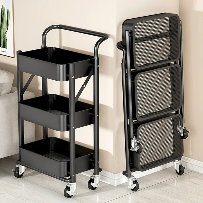 Carrello Portaoggetti Pieghevole a 3 Ripiani