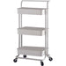 Carrello portatutto bianco salvaspazio con 3 ripiani capienti e ruote scorrevoli, vista prodotto. 