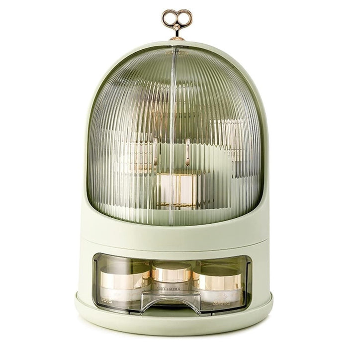 GlamBox Pro organizer beauty aperto che mostra creme profumi pennelli sempre visibili