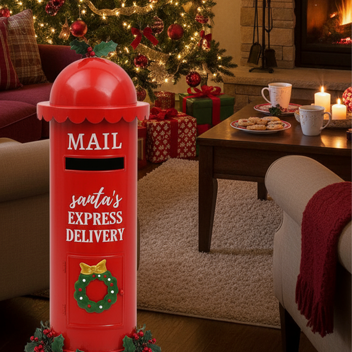Cassetta delle Lettere Natalizia Decorativa Santa’s Express Delivery 52 cm in Metallo