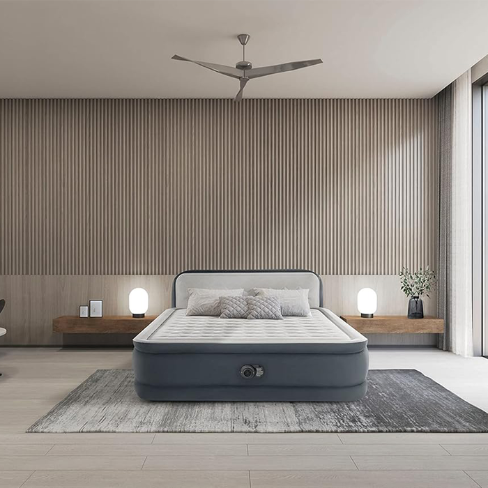 Double Inflatable Mattress with Fiber-Tech Technology and Integrated Electric Pump