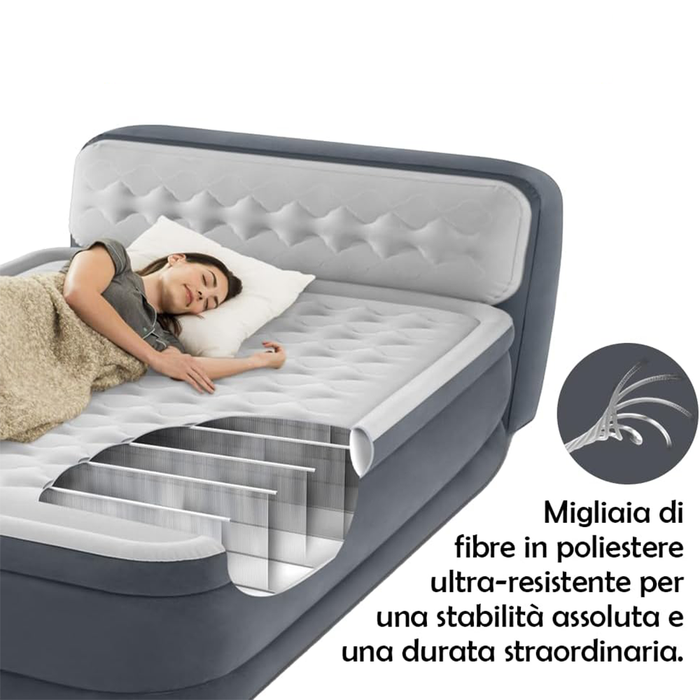 Double Inflatable Mattress with Fiber-Tech Technology and Integrated Electric Pump
