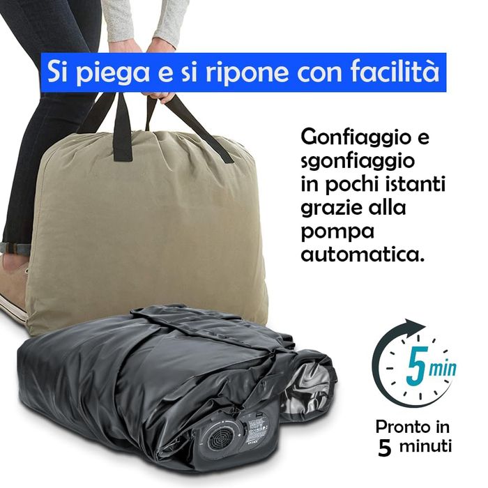 Double Inflatable Mattress with Fiber-Tech Technology and Integrated Electric Pump