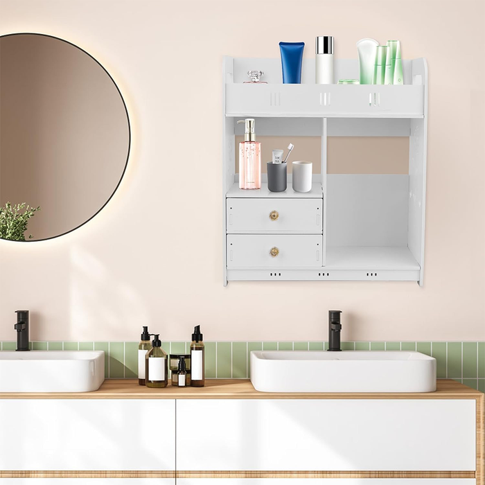 Wall-Mounted Bathroom Cabinet with Drawers and Shelves