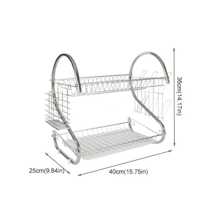 Scolapiatti a 2 Livelli Grande Capacità  con Supporto Antiscivolo