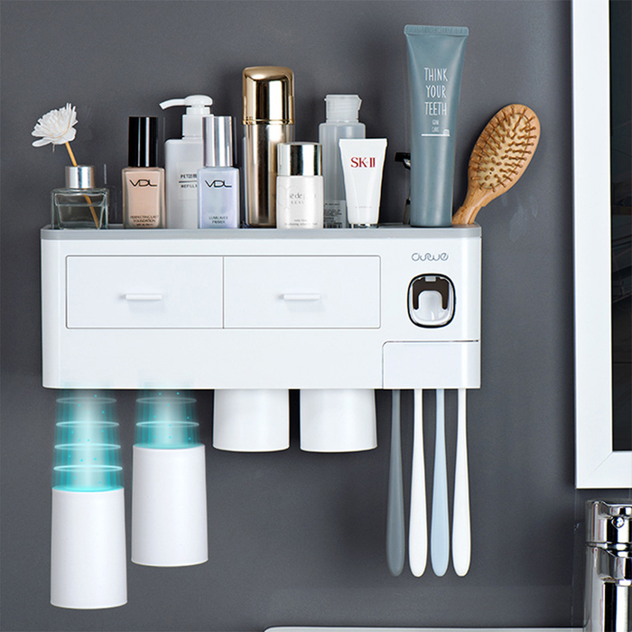 Portaspazzolino da Parete Magnetico con Dispenser Dentifricio