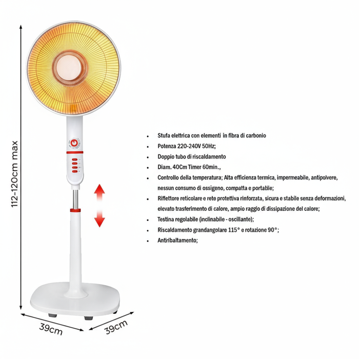 1000W Carbon Fiber Parabolic Heater – Adjustable Height and Automatic Oscillation