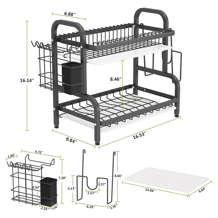 Scolapiatti Salvaspazio a 2 Ripiani in Acciaio con Portautensili
