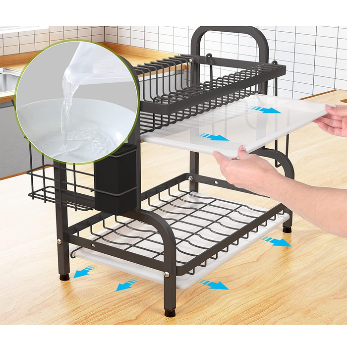 Scolapiatti Salvaspazio a 2 Ripiani in Acciaio con Portautensili