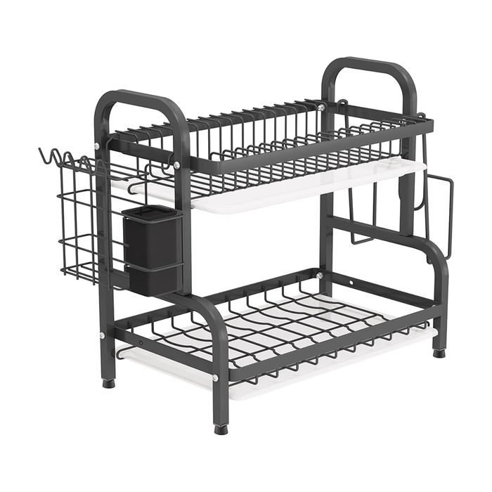 Scolapiatti Salvaspazio a 2 Ripiani in Acciaio con Portautensili