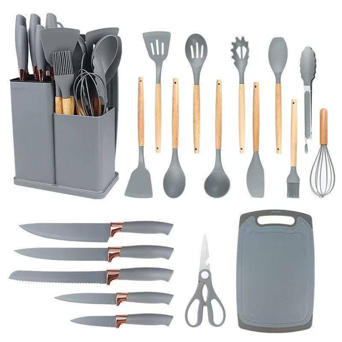 Chef Set di 19 Utensili da Cucina in Silicone con Coltelli