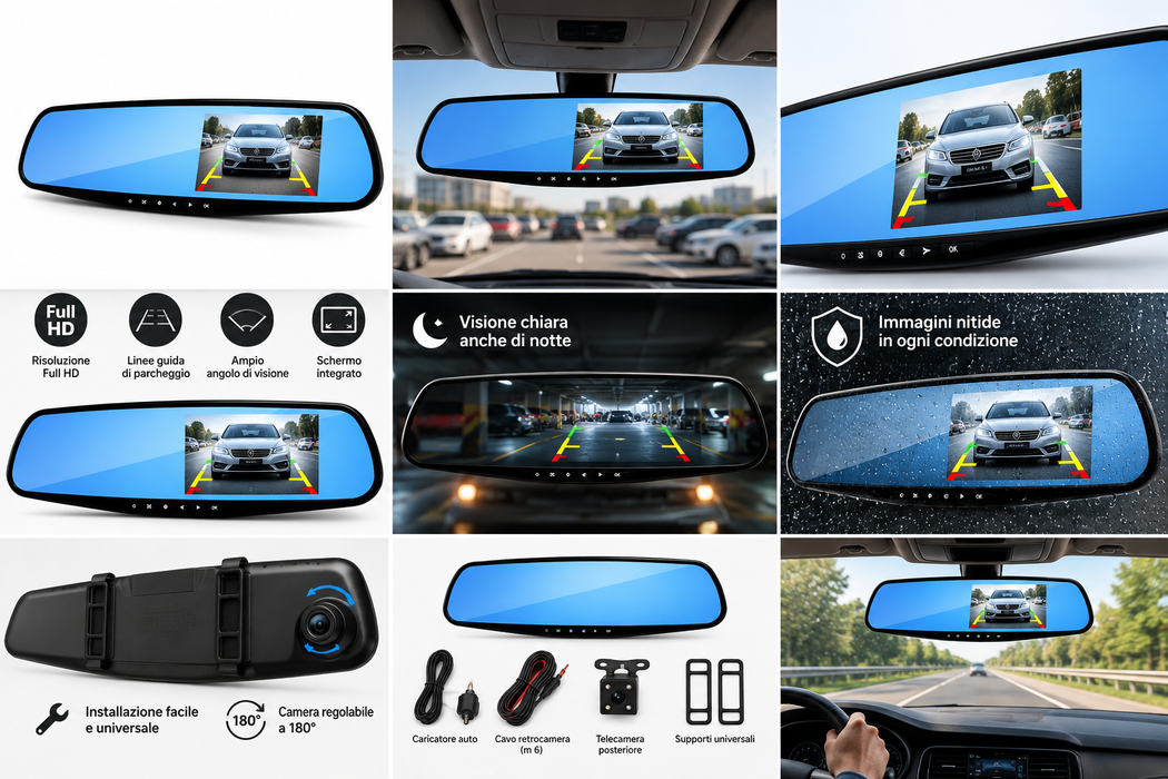 Specchietto Auto Tech con Dashcam Full HD 1080P