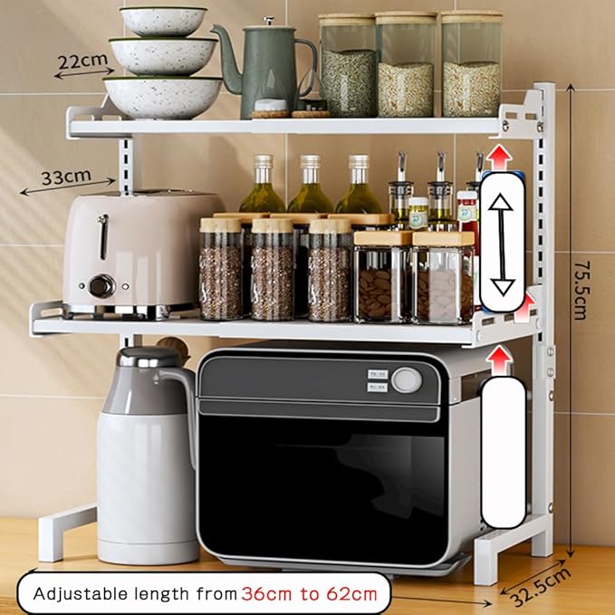 Adjustable Kitchen Shelf for Microwave and Utensils – Space-Saving Multi-Tier Steel Rack
