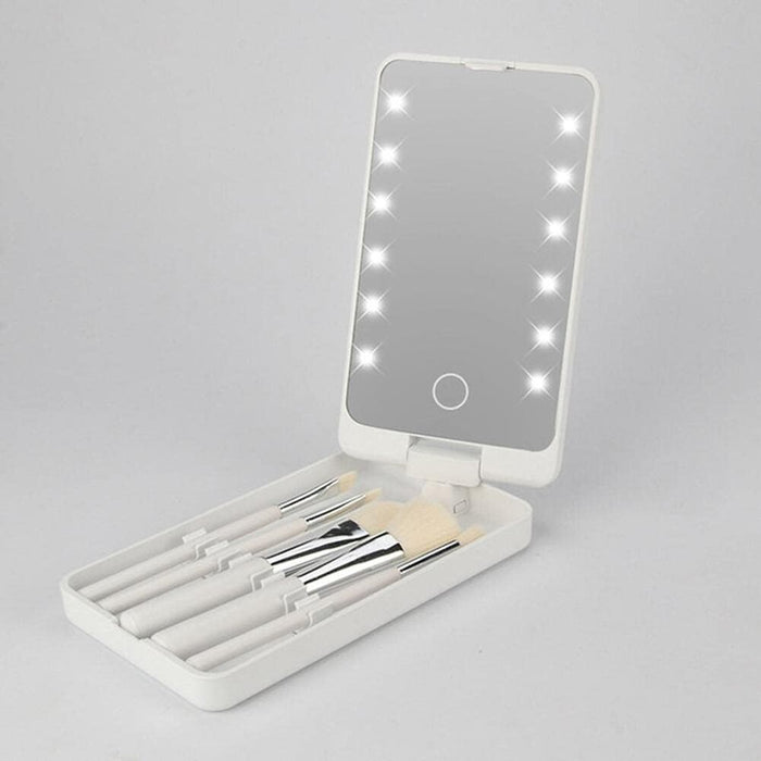 Travel Make Up Mirror, Portable Led Makeup Mirror With Makeup Container