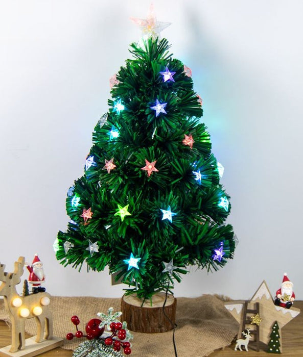 Albero di Natale in fibra ottica 60 cm con LED multicolor e stelle luminose