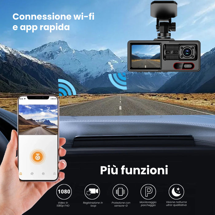 Black Box Dash Cam 3 Canali 1080P con WiFi