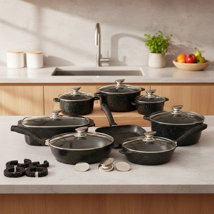 Pentole e Padelle Antiaderenti con Coperchi in Vetro per Cucina a Induzione - Set da 26 Pezzi