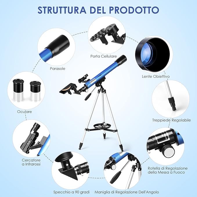 Telescopio Astronomico Rifratto 600mm con Treppiede Regolabile e Oculari – Strumento per Osservazione Luna e Stelle