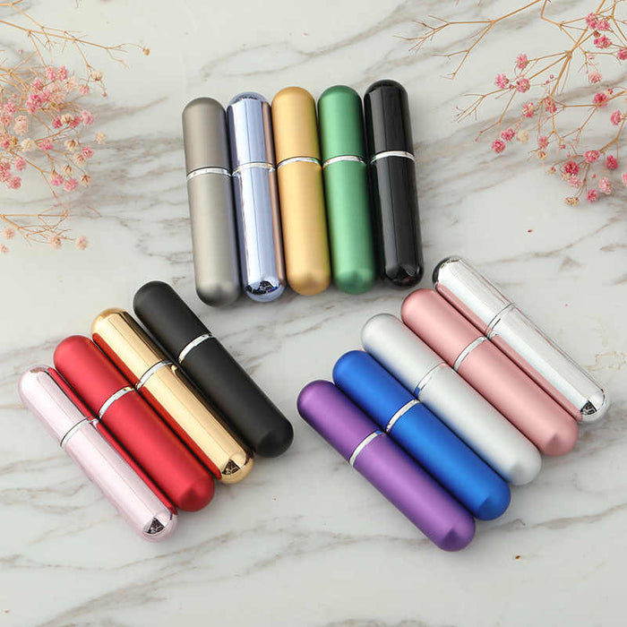 Set of 5 Refillable 5ml Aluminum Spray Bottles, Compact and Portable for Perfumes